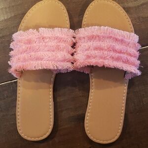 Pink Fringe Slide Sandals